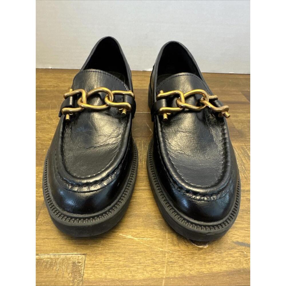 Steve Madden Women's Karmine Black Leather Chain Detail Flats Loafer Size 8M